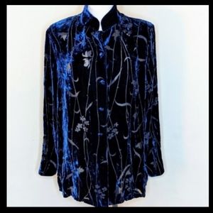 Yi Lin Vintage Silk Blend Burnout Velvet Button Down Blouse